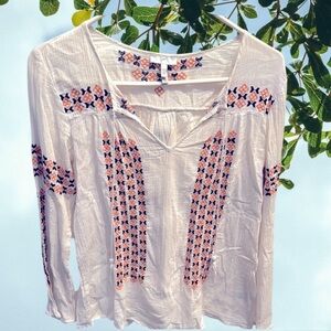 JOIE Women's Cream and Orange Embroidered Top XS